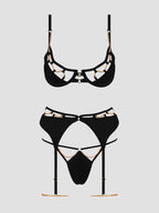 Bellvian™ Evangeline Satin & Chain Push Up Bra Set Emerald