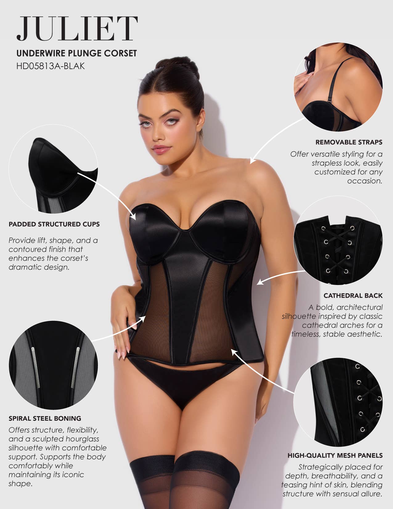 Juliet Satin & Mesh Underwire Corset