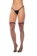 Diamond Fishnet Thigh Highs with Plaid Bows
