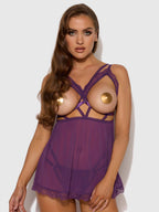 Bianca Lace & Mesh Open Cup Babydoll & Tie Side Thong Set