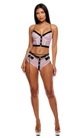 Keep It Classy Mesh Bustier Lingerie Set - Mauve