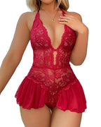 Lace Strap See-Through Crotchless Teddy