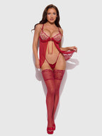 Angelina Lips Embroidery Babydoll & Bow G-String Set