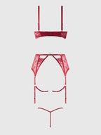 Bellvian™ Rosalie Lace Open-Cup Bra, Garter & G-String Set