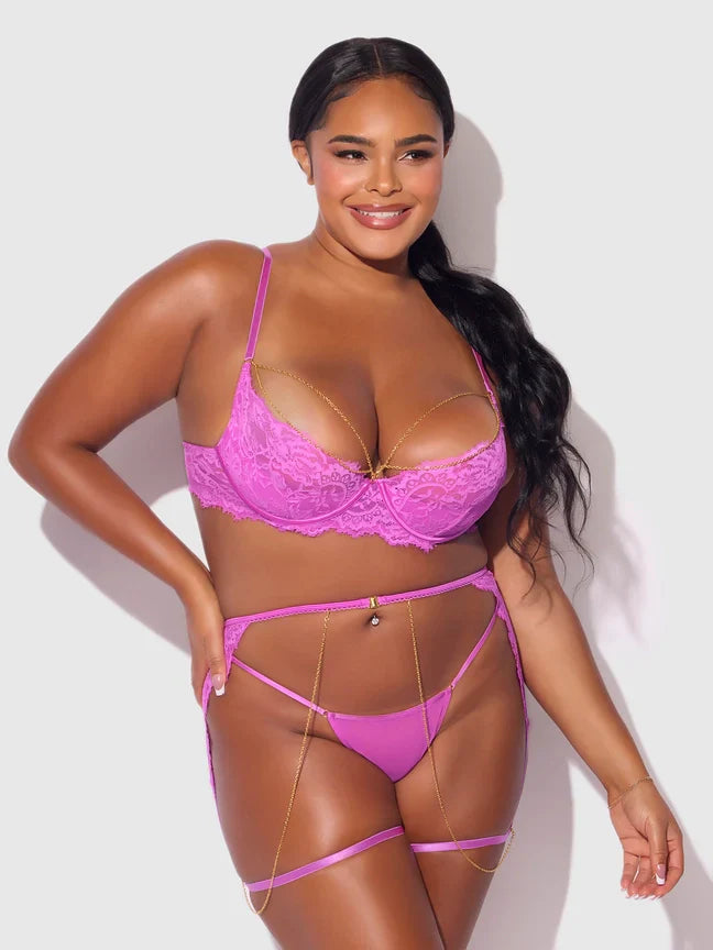 Bellvian™ Reanna Lace & Chain Bra, Garter & G-String Set