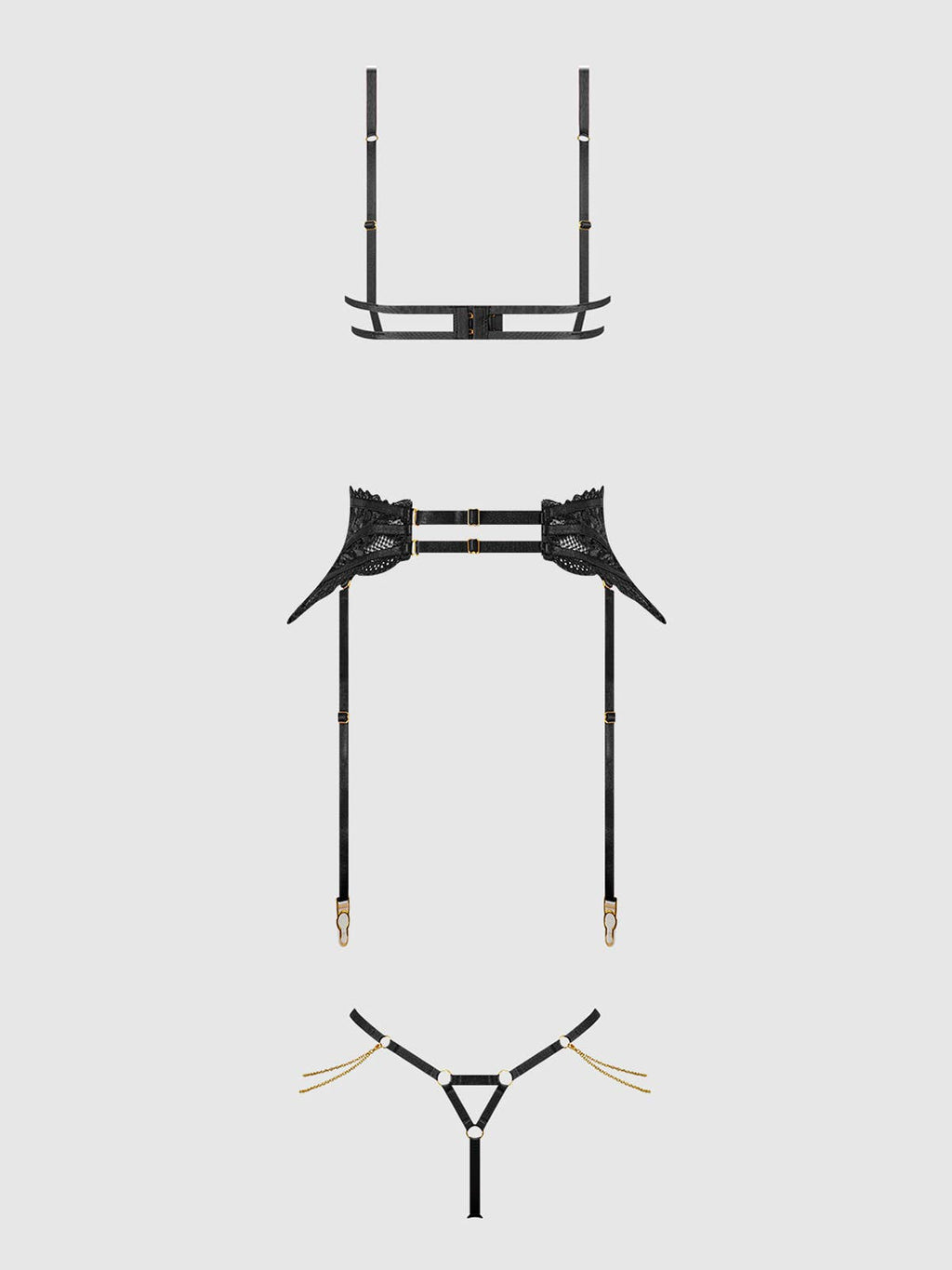 Cecily Lace & Chain Bra, Garter & G-String Set