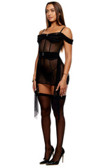 Bellvian™ Princess Treatment Draped Mesh Chemise Lingerie Set