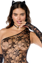 Black Cat Girl Costume Bodysuit Gloves Ears Collar Set