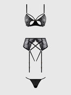 Bellvian™ Rosalie Lace Open-Cup Bra, Garter & G-String Set