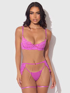 Bellvian™ Reanna Lace & Chain Bra, Garter & G-String Set