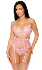 Heart You Embroidered Bra and Waist Cincher Lingerie Set