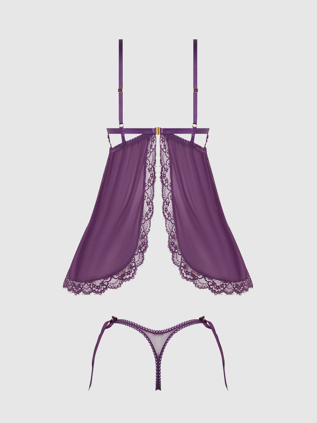 Bianca Lace & Mesh Open Cup Babydoll & Tie Side Thong Set