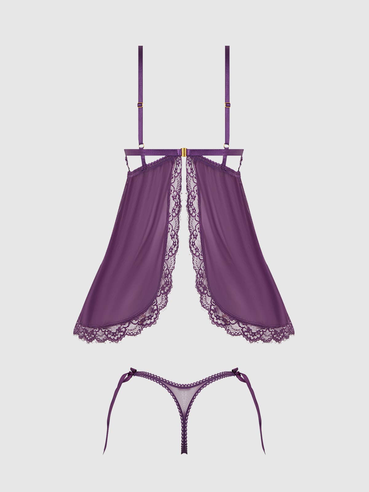 Bianca Lace & Mesh Open Cup Babydoll & Tie Side Thong Set