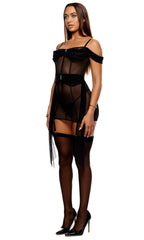 Bellvian™ Princess Treatment Draped Mesh Chemise Lingerie Set