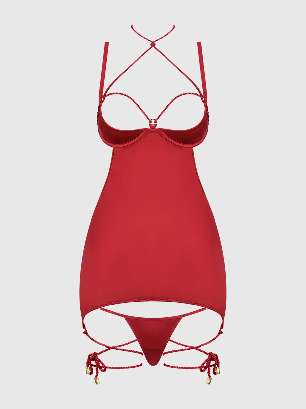 Iryna Silky Micro & Rope Open Back Chemise & G-String Set