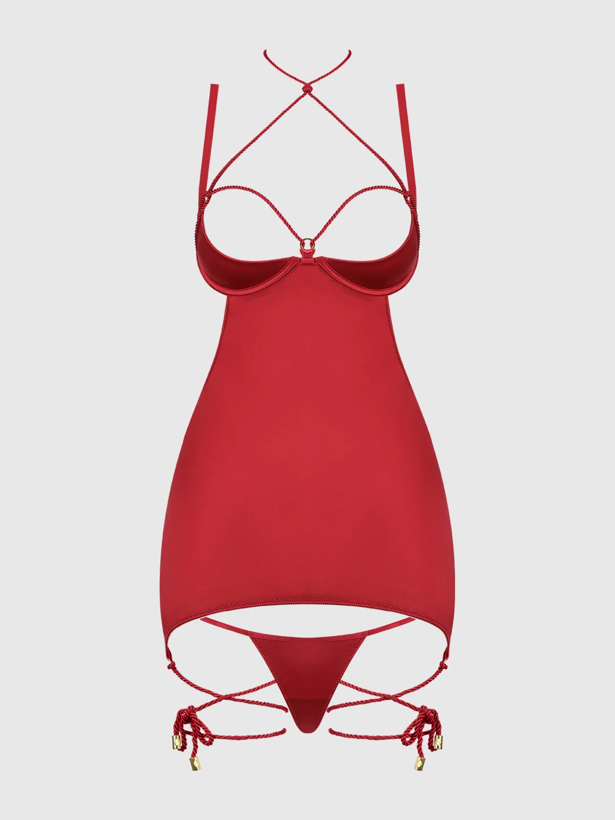 Iryna Silky Micro & Rope Open Back Chemise & G-String Set