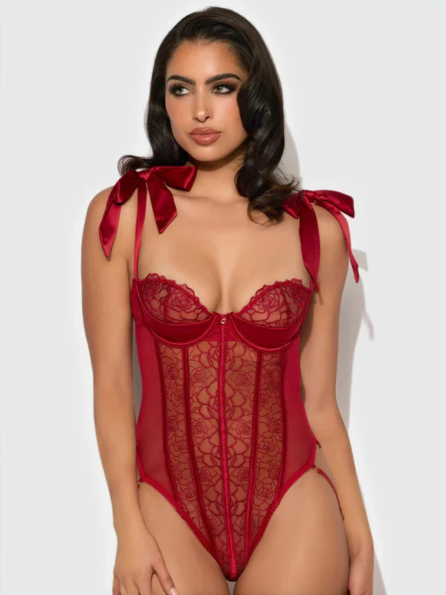 Bellvian™ Rosalie Rouge Strappy Lace Teddy