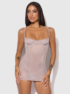Bellvian™ Presley Shine Mesh & Rhinestone Chemise & G-String Set