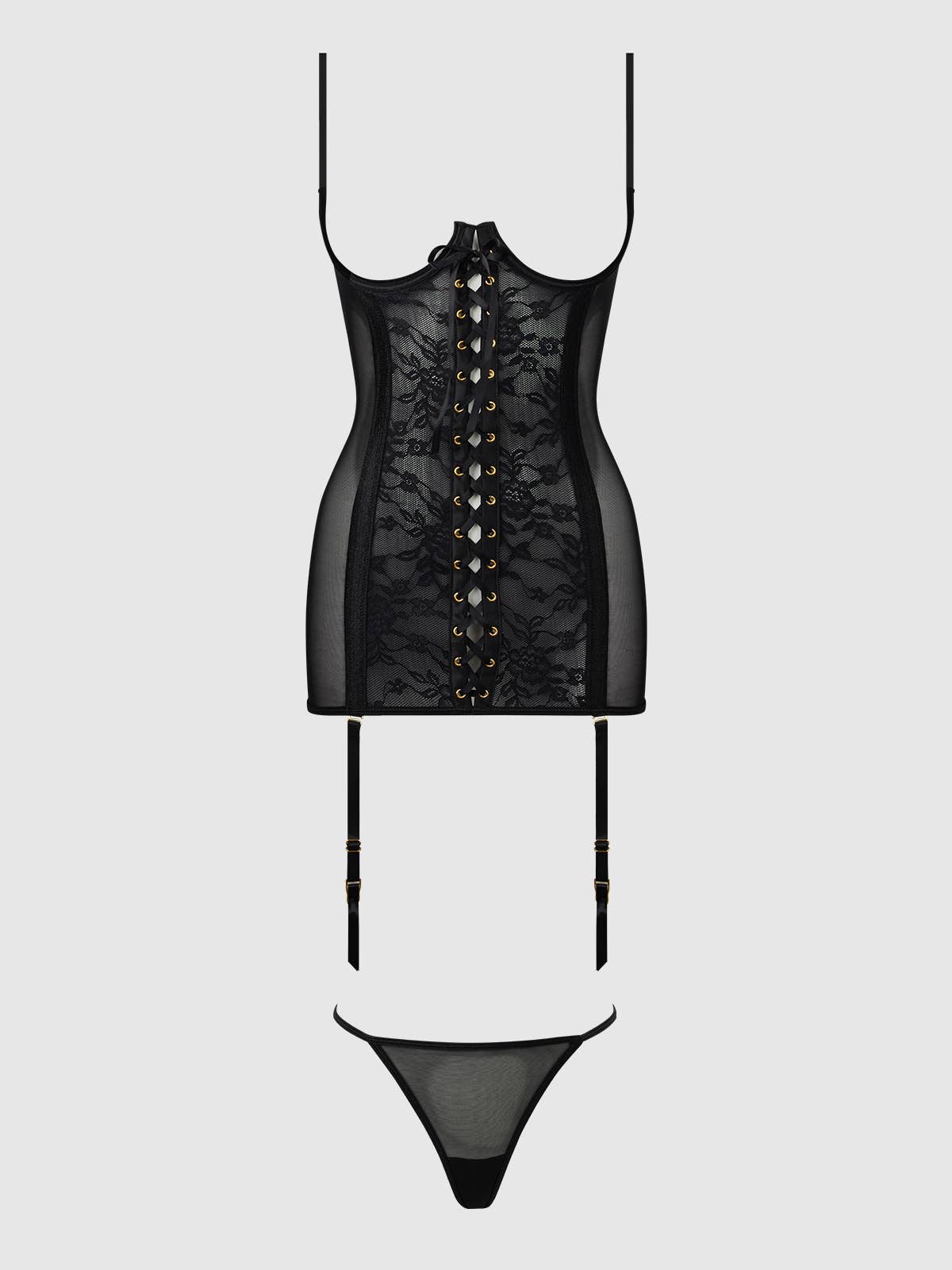 Gia Lace Open Cup Chemise & G-String Set