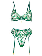 Bellvian™ Luxe Green Metallic Foil Lace Lingerie Set