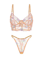Champagne Floral Sexy Sheer Embroidered Lingerie Set