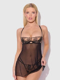 Delilah Embroidered & Mesh Babydoll Set