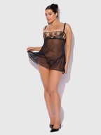 Delilah Embroidered & Mesh Babydoll Set