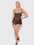 Delilah Embroidered & Mesh Babydoll Set
