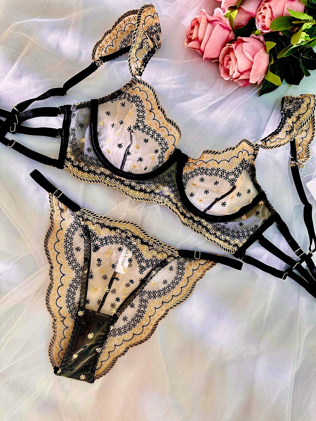 Black&Gold Luxury Lace Embroidered Lingerie Set