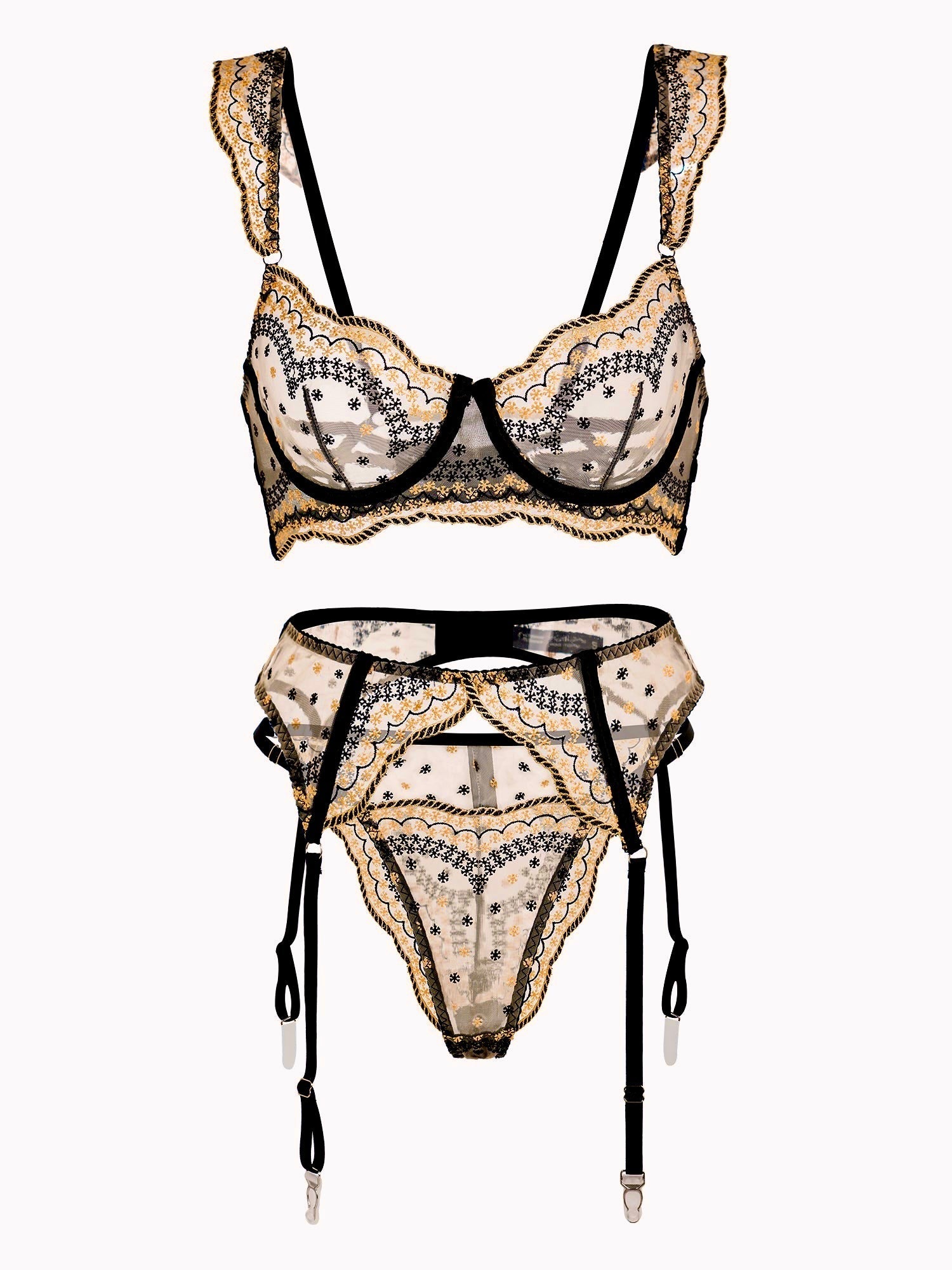 Black&Gold Luxury Lace Embroidered Lingerie Set