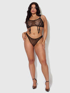 Bellvian™ Rosalie Embroidered Lace Garter Bralette & Tanga Set