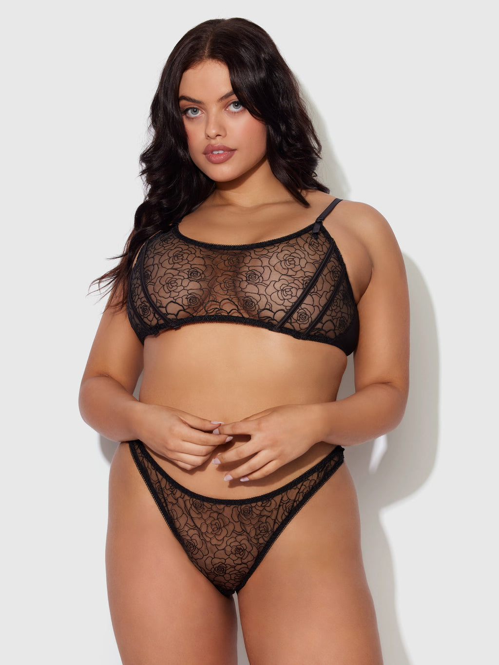 Bellvian™ Rosalie Embroidered Lace Garter Bralette & Tanga Set