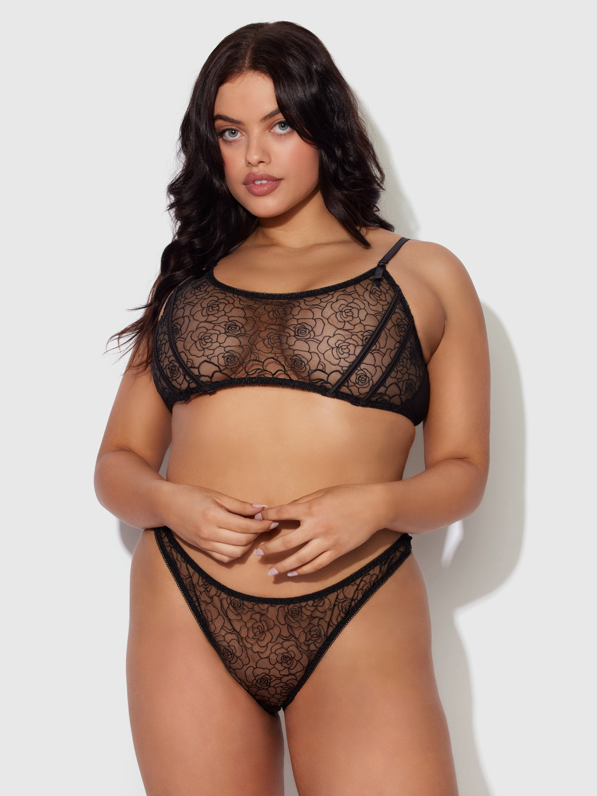 Bellvian™ Rosalie Embroidered Lace Garter Bralette & Tanga Set