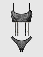 Bellvian™ Rosalie Embroidered Lace Garter Bralette & Tanga Set