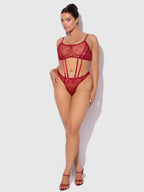 Bellvian™ Rosalie Embroidered Lace Garter Bralette & Tanga Set