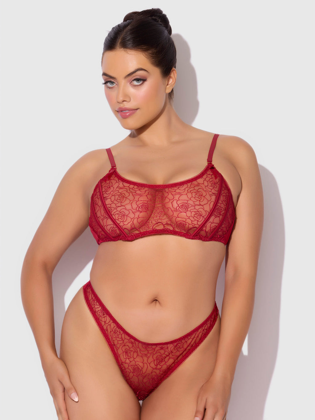 Bellvian™ Rosalie Embroidered Lace Garter Bralette & Tanga Set
