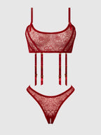 Bellvian™ Rosalie Embroidered Lace Garter Bralette & Tanga Set