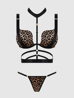 Devon Strappy Push Up Bra, Harness & G-String Set Leopard