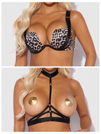 Devon Strappy Push Up Bra, Harness & G-String Set Leopard