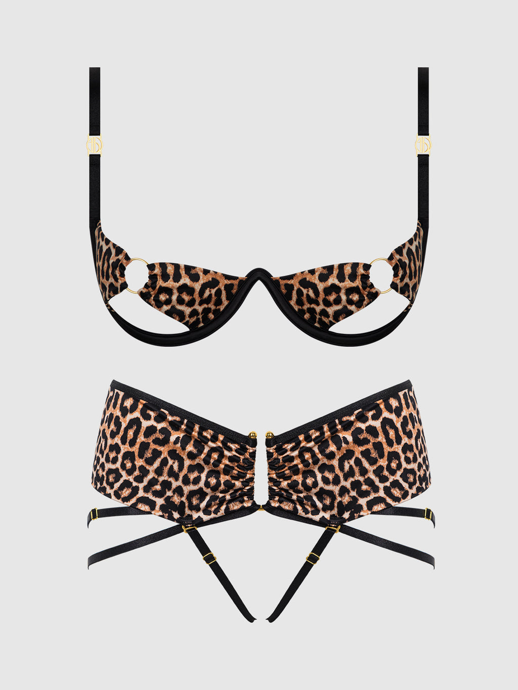 Devon Micro & O-Ring Open Bra & Crotchless Thong Set Leopard