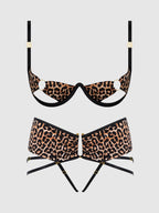 Devon Micro & O-Ring Open Bra & Crotchless Thong Set Leopard
