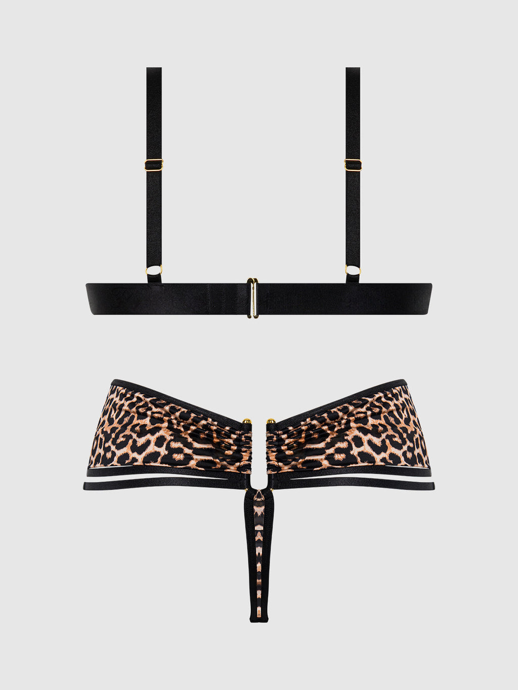 Devon Micro & O-Ring Open Bra & Crotchless Thong Set Leopard