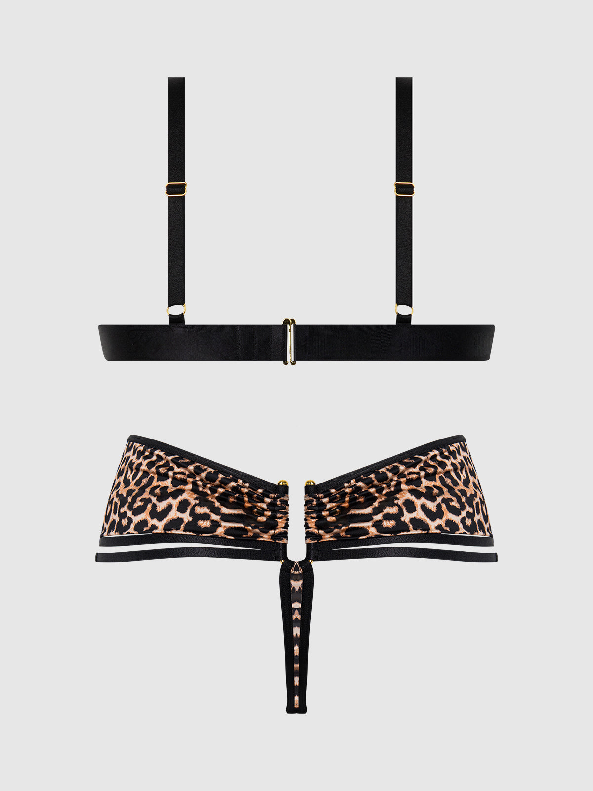 Devon Micro & O-Ring Open Bra & Crotchless Thong Set Leopard