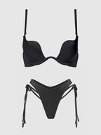 BRIGETA SATIN PLUNGE PUSH UP BRA & TIE SIDE TANGA SET