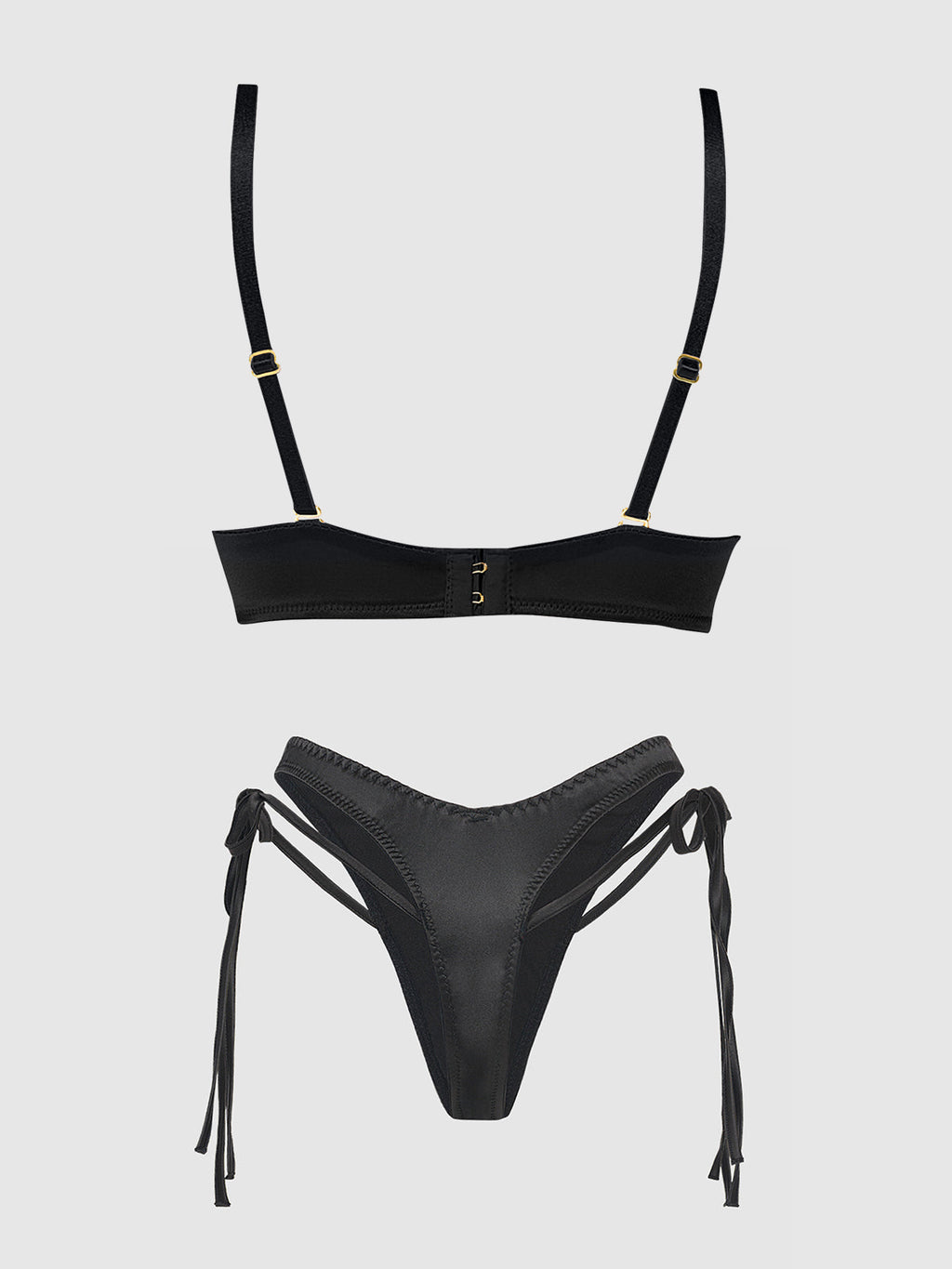 BRIGETA SATIN PLUNGE PUSH UP BRA & TIE SIDE TANGA SET