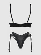 BRIGETA SATIN PLUNGE PUSH UP BRA & TIE SIDE TANGA SET