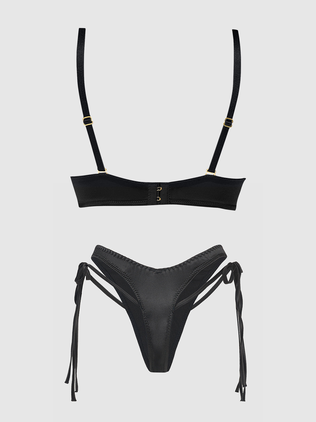 BRIGETA SATIN PLUNGE PUSH UP BRA & TIE SIDE TANGA SET