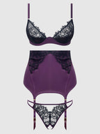 JOCELYN LACE & SATIN BRA, SKIRT & CROTCHLESS G-STRING SET