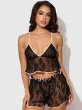 Flouncy Lace Cami & Short Sleep Set Black