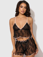 Flouncy Lace Cami & Short Sleep Set Black